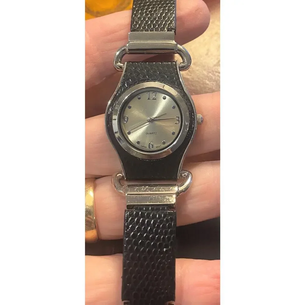 Women's 30mm Silver Tone Watch with Black Accents